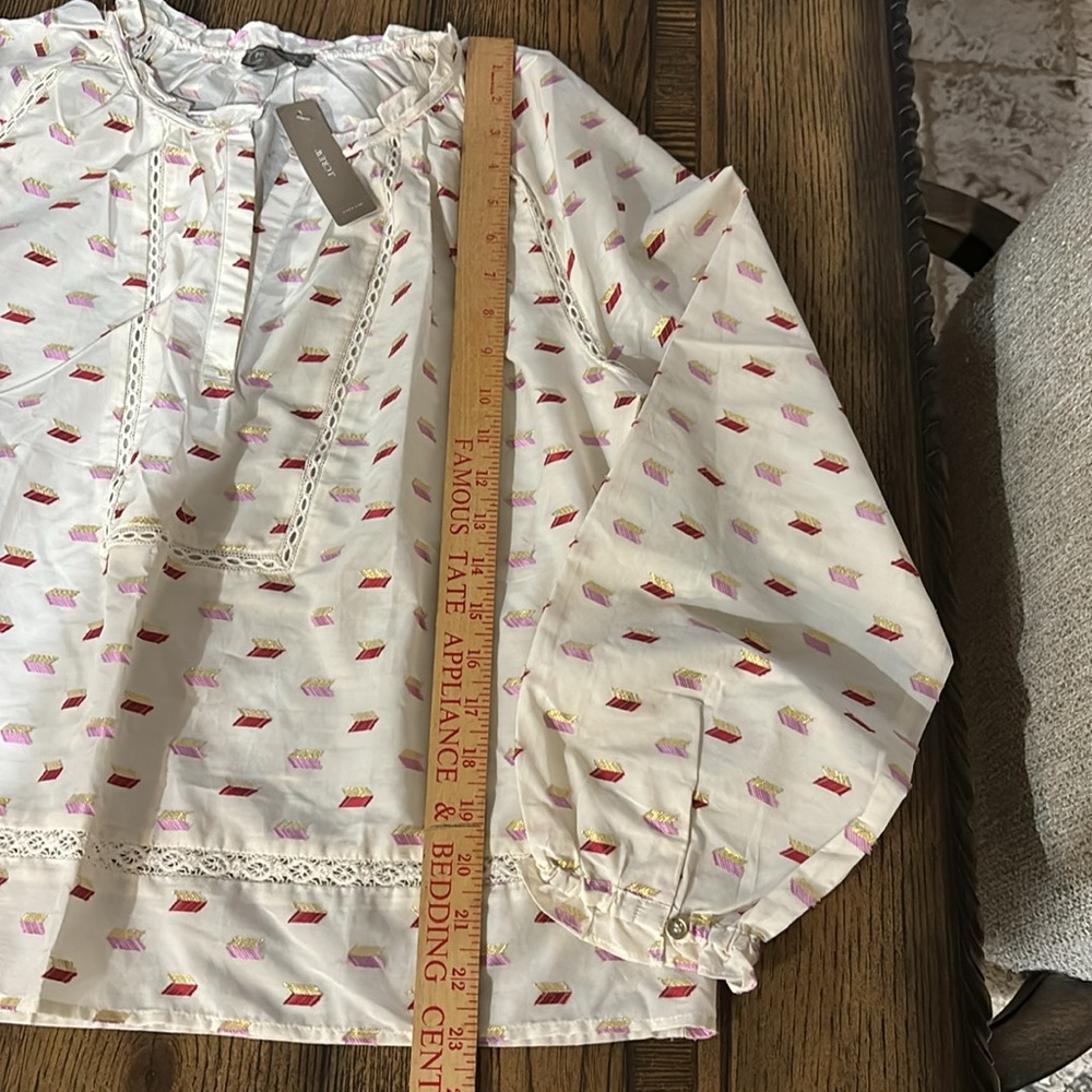 NWT  Point Sur J Crew Popover Top. Metallic Print Bohemian Top K5264 Medium - Picture 6 of 7